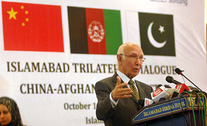 Sartaj Aziz lauds role of Islamabad Trilateral Dialogue on China-Afghanistan-Pakistan